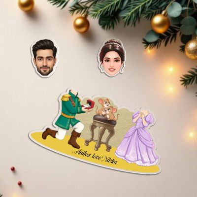 Personalized Prince Charming & Cinderella Theme Couple Bobblehead, Prince & Princess Romantic Wedding, Anniversary or Valentine Gift  Battery Powered Moving Head